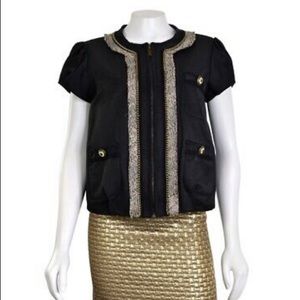 BCBGMAXAZRIA Black Chain Trimmed Zip Up Jacket